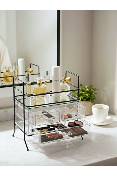 EVSTYLE Jewelry and Makeup Organizer with Three Drawers and Mirror & Cosmetic...