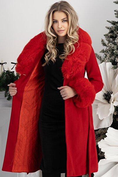 StarShinerS Fitted fabric coat with removable eco-fur inserts