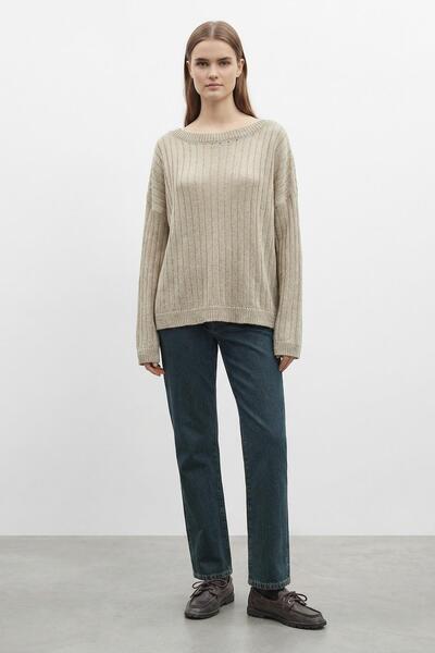 Soul Women's Silvery Knitwear Blouse - 31730Blz - Beige-Gold