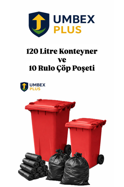 UMBEX PLUS Tıbbi Atık Plastik Çöp Konteyneri 120 Litre Konteyner 10 Adet Çöp ...