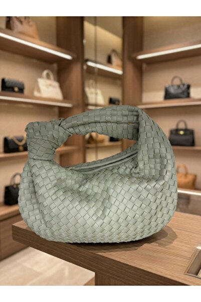 Axesoire NWC-034 Τσάντα από συνθετικό δέρμα πλεκτό μοντέλο χακί