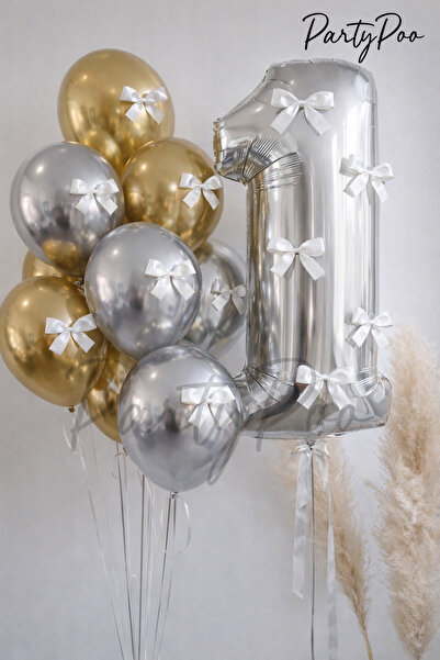 PartyPoo Gold Silver Chrome Balloon Set - 1 Number Balloon - Party Decoration...