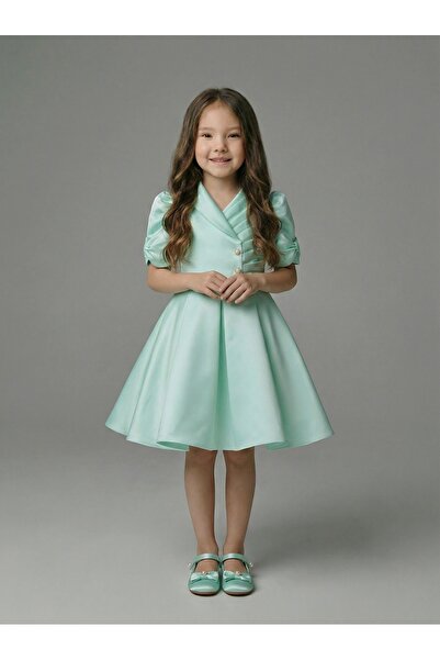 She Dress By Kubra Aksoy Kız Çocuk Mint Yeşili Kruvaze Yaka Balon Kollu Özel ...
