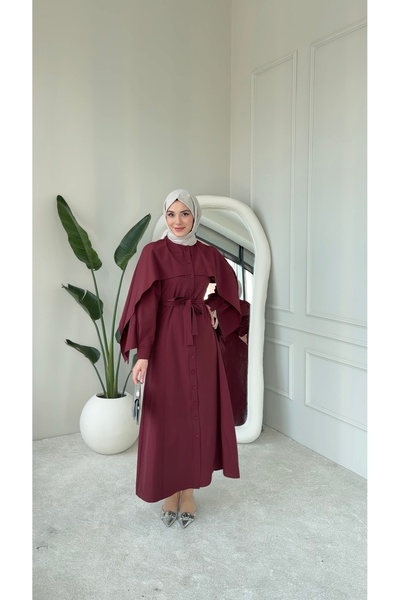 merve ada design PELERİN DETAYLI TASARIM POPLİN ELBİSE