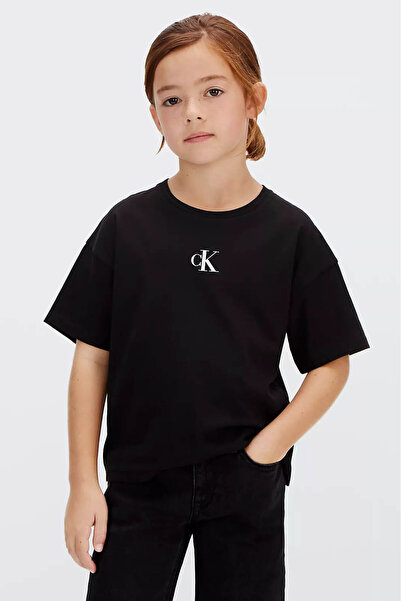 Calvin Klein Kız Çocuk Ck Logo Boxy T-Shirt - Siyah