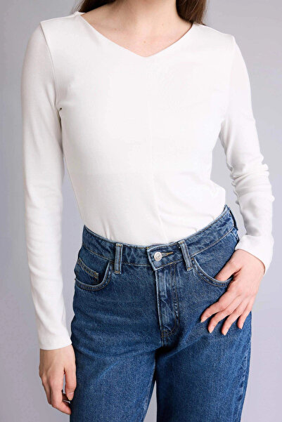 DeFacto G9521AXER105 Tricou modal de bază, slim fit, ecru