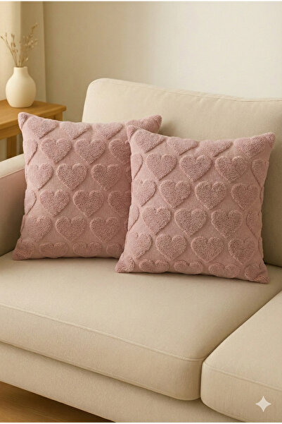 Miabella Home Pachet 2 Huse de pernă de pluș cu model inimă 45x45 cm |   Față...