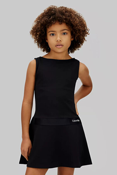 Calvin Klein Kız Çocuk Logo Tape Punto Slvls Elbise - Siyah