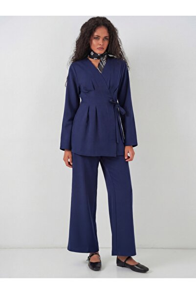 Bigdart طقم بنطلون كيمونو نسائي من القماش 30054 - أزرق داكن