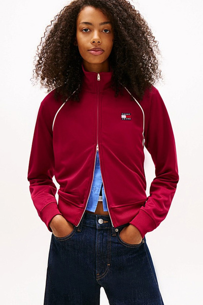 Tommy Hilfiger Women's Stripe Detailed Zippered Jacket - Burgundy