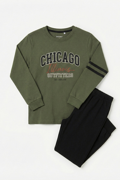 REMSA Момчешки памучен джърси пижамен комплект 4119 каки