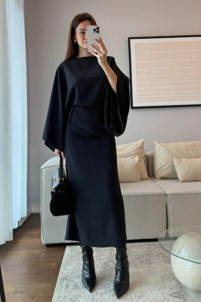 My Blog Black Half Sleeve Modal Dress - 5000