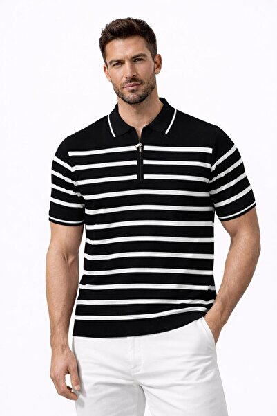 zs zaos fashion erkek fermuarlı çizgili poloyaka triko tişört rahat kaliteli ...