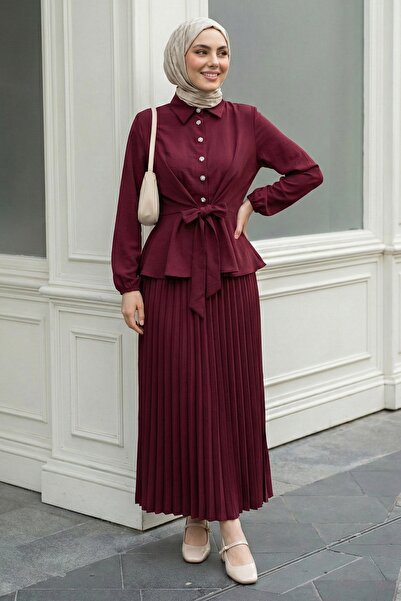 InStyle Burgundy Suit with Pleated Skirt