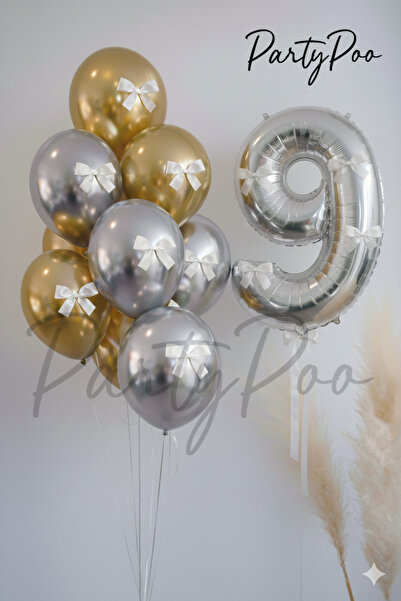 PartyPoo Gold Silver Chrome Balloon Set - 1 Number Balloon - Party Decoration...