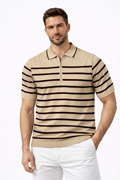 zs zaos fashion Men's Zippered Striped Polyoyaka Knitwear T-Shirt Comfortable...