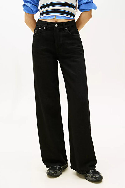 Tommy Hilfiger Kadın Orta Bel Loose Straight Jean Pantolon - Siyah