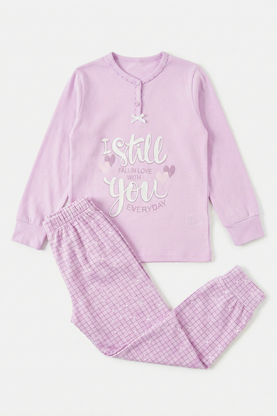 REMSA Комплект пижама от памучен джърси за момичета 6509 Лилаво