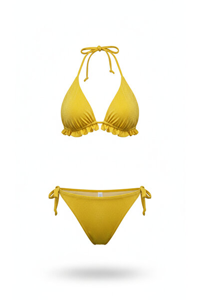 Adel swimwear Üçgen Fırfırlı Bikini Takımı - Simli Kumaş