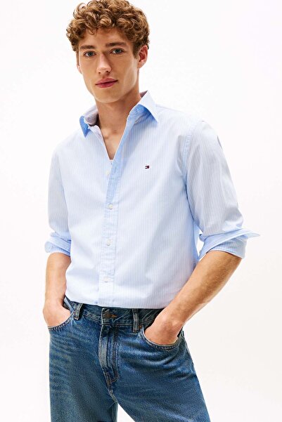 Tommy Hilfiger Erkek TH Flex Regular Fit Poplin Gömlek - Açık Mavi