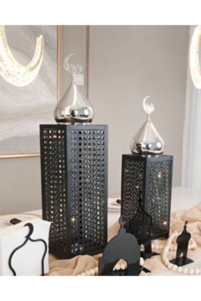 Generica طقم فوانيس لون فضي واسودّ معدن