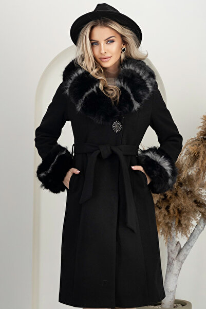 StarShinerS Women's straight-cut wool coat with removable organic fur