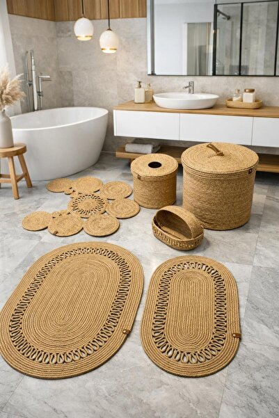 JÜTEX HOME Jute, Wicker, Bathroom Set, Bath Mat, Mat Set, Makeup Basket, Bath...