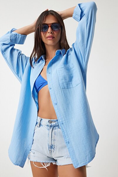 aksesuarista Women's Oversize Basic Muslin Shirt Blue