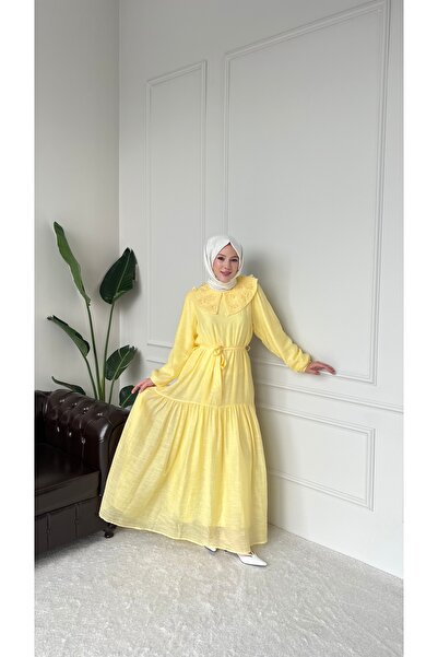 merve ada design KADIN GENİŞ YAKA NAKIŞLI ORGANZE TÜL ASTARLI ELBİSE - YENİ S...