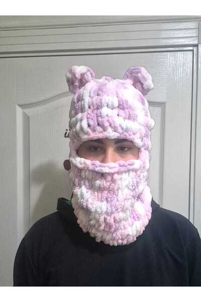 Dodemert Home Puffy Hand Knitted Wegh Snow Mask Beanie & Muscle Cover Balaclava