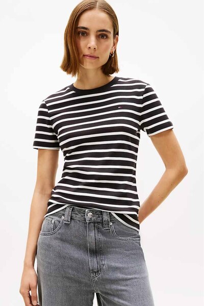 Tommy Hilfiger Women's Slim Cody Crew-Neck Striped T-Shirt - Black/White
