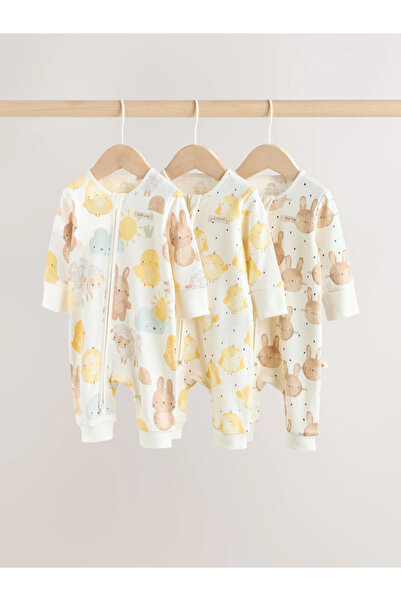 Next Baby 100% Organic Cotton Yellow Spring/Rabbit Themed Double Zipper 3-Pie...