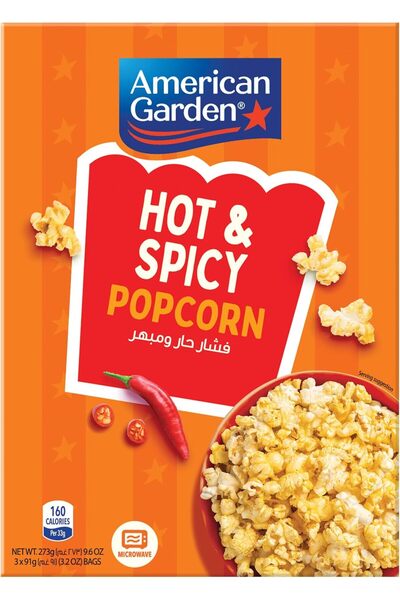 american garden Microwave Hot N Spicy Popcorn, Gluten-Free, 273g (3 Bags of 91g)