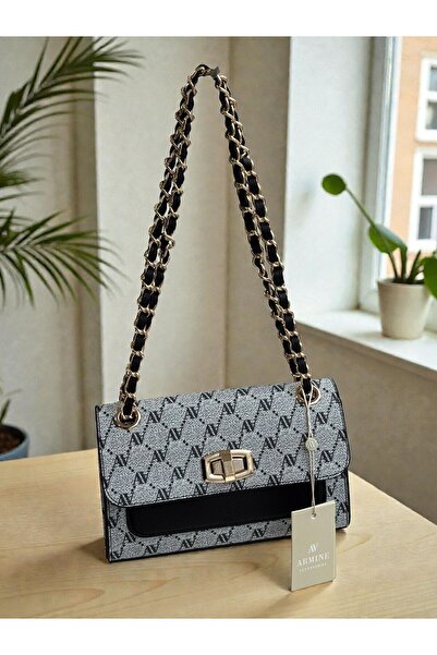 Armine Elegant Modern Flap Messenger Bag Women's Gray Dotted Bag