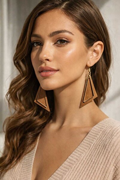 Atölye Taba Kadın Geometrik Desenli Hakiki Deri Küpe