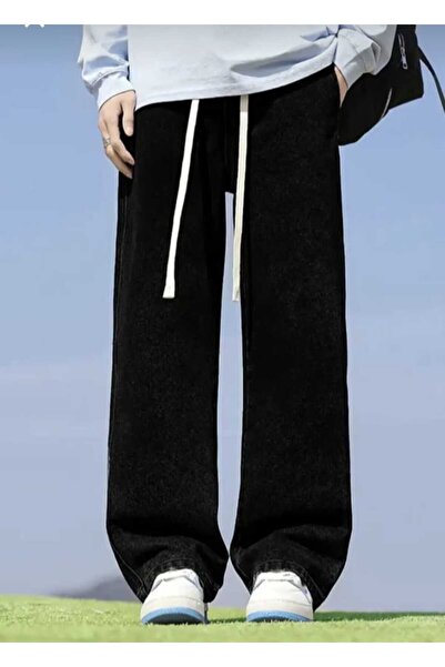 ECK MODA Men's Comfortable Fit Acid Washed Elastic Waist Lace-Up Baggy Model ...