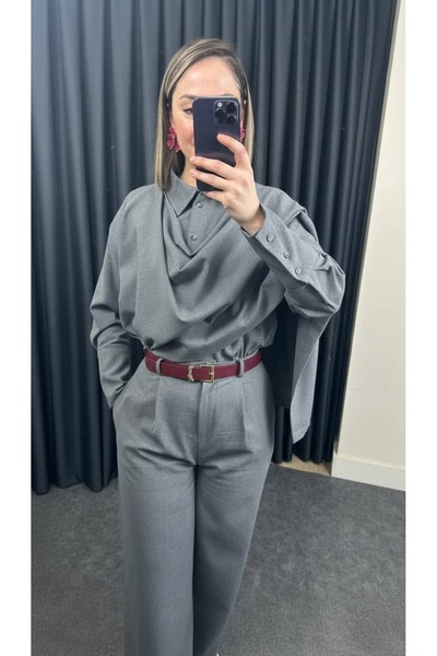 BRGCLOTHING Shirt and Pants Set with Shawl Collar Detail