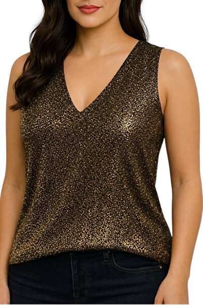 Hayalet Women's Gold Sequin Lycra Buzzy Fabric Evening Dress Blouse