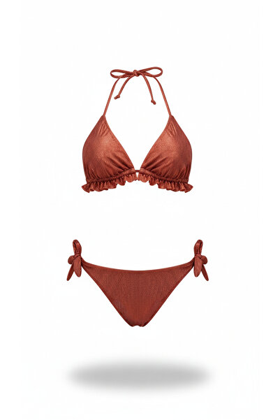 Adel swimwear Üçgen Fırfırlı Bikini Takımı - Fitilli Parlak Kumaş