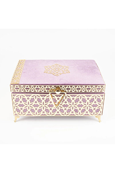 Hayrat Neşriyat Velvet Chest Dowry Box, Patterned (Lilac, Hollow Box)