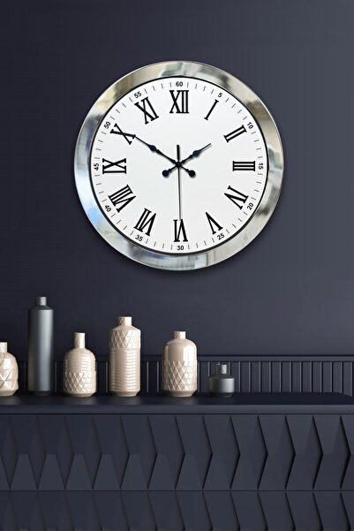 Cetiner Group 36 cm Chrome Metal Roman Numeral Wall Clock