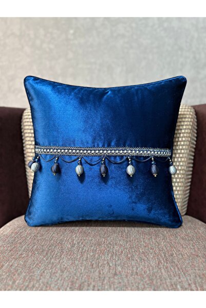 Fabricland Catifea țesută Atlas Bleumarin cu mărgele și ciucuri 43x43 PĂTRAT