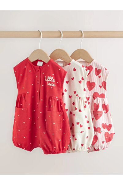 Next Baby 100% Organic Cotton Red Color Heart Patterned 3-Piece Romper Jumpsu...