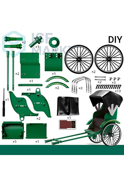 ISF MARKT Green-41 Pieces DIY Rickshaw Model - Retro Shanghai Rickshaw Assemb...