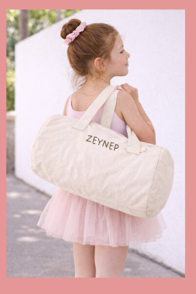Kişiye Özel İsimli Spor Çanta %100 Pamuk Bale Çantası Kız -Erkek Çocuk Jimnastik Çantası