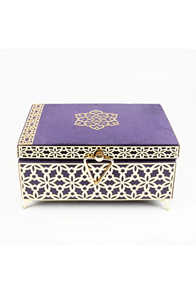 Hayrat Neşriyat Velvet Chest Dowry Box, Patterned (Purple, Hollow Box)