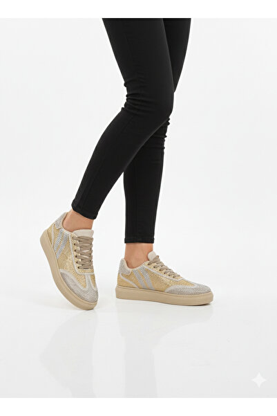 QUEEN Bronz Platin Taşlı Kadın Sneaker ADİS