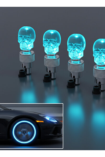 Generic أغطية صمامات إطارات LED على شكل جمجمة - أضواء نيون مضيئة تعمل بالحركة...