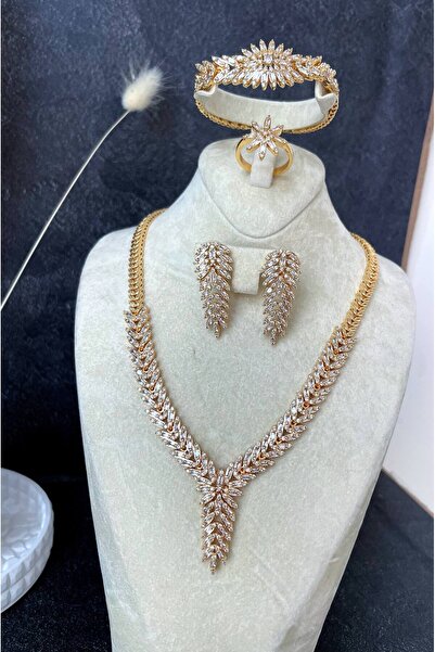 Luxiva Altın kaplama premium zirkon taşlı kolye bileklik küpe yüzük lüks geli...