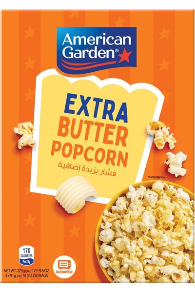 american garden Microwave Extra Butter Popcorn, Gluten-Free, 273g (3 Bags of ...
